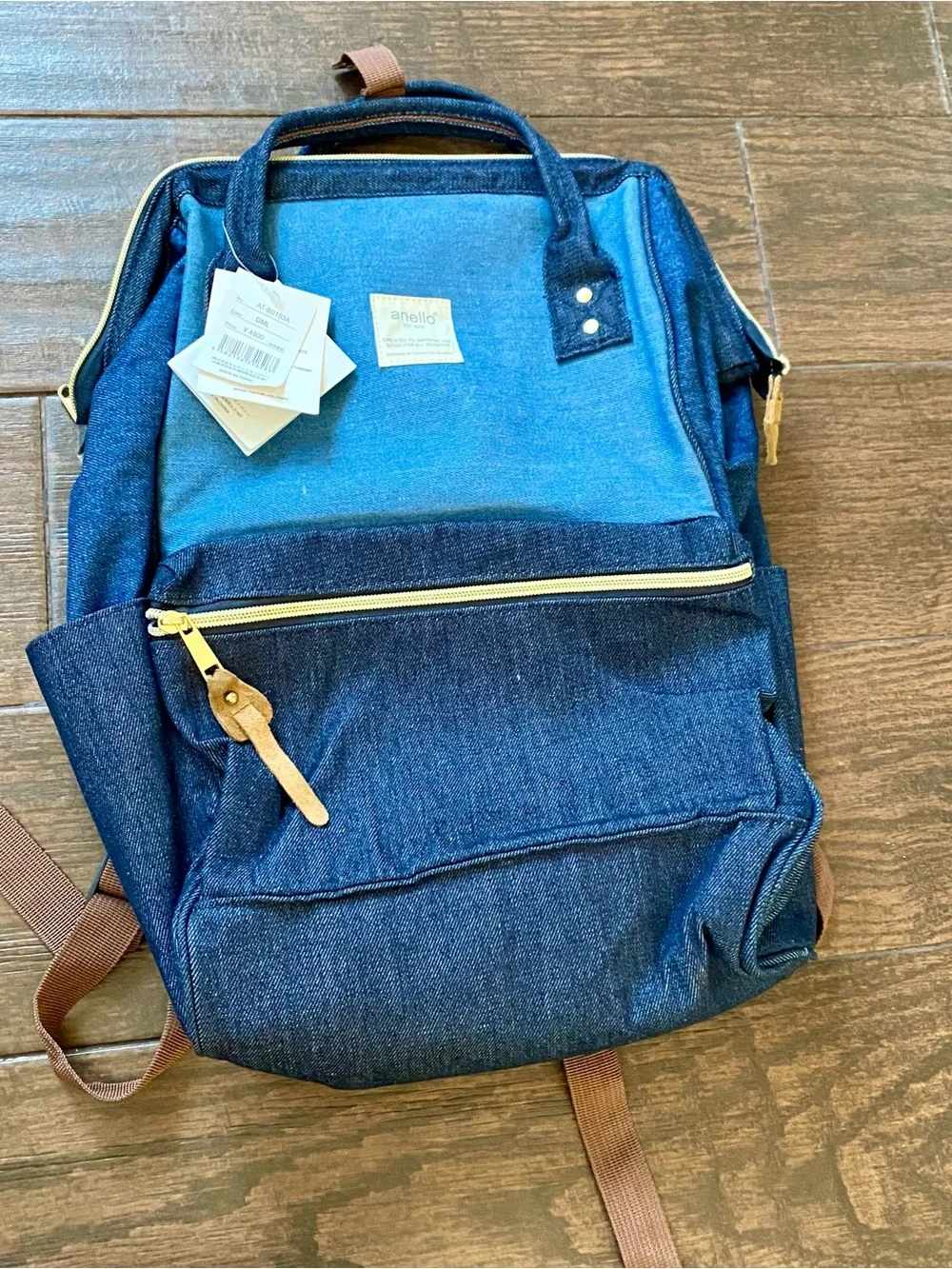 Sea Blue And Denim Anello Japan Unisex Backpack Rucksack Diaper Travel Bag